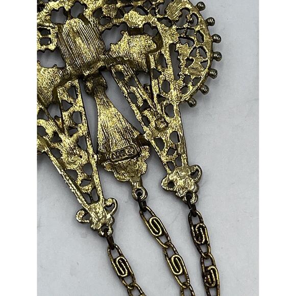 Vintage Signed ART Arthur Pepper VICTORIAN Style Necklace Gold 3 Tier Pendants - Picture 6 of 16